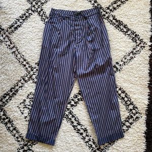 Scotch & Soda Striped Pleated Wide Leg Pant with Leather Tie Belt Size 1